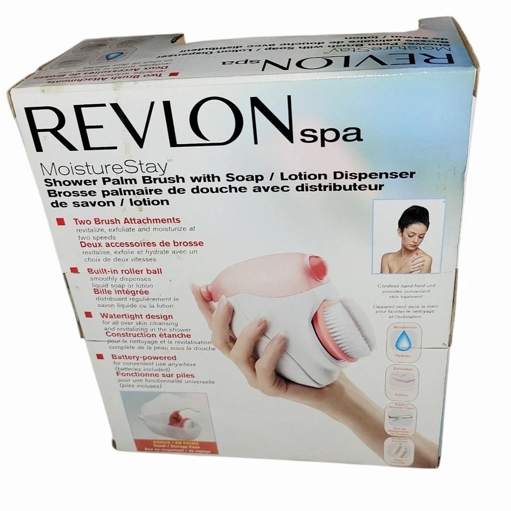 Vintage Revlon Spa MoistureStay Shower Palm Brush Soap Lotion Dispenser